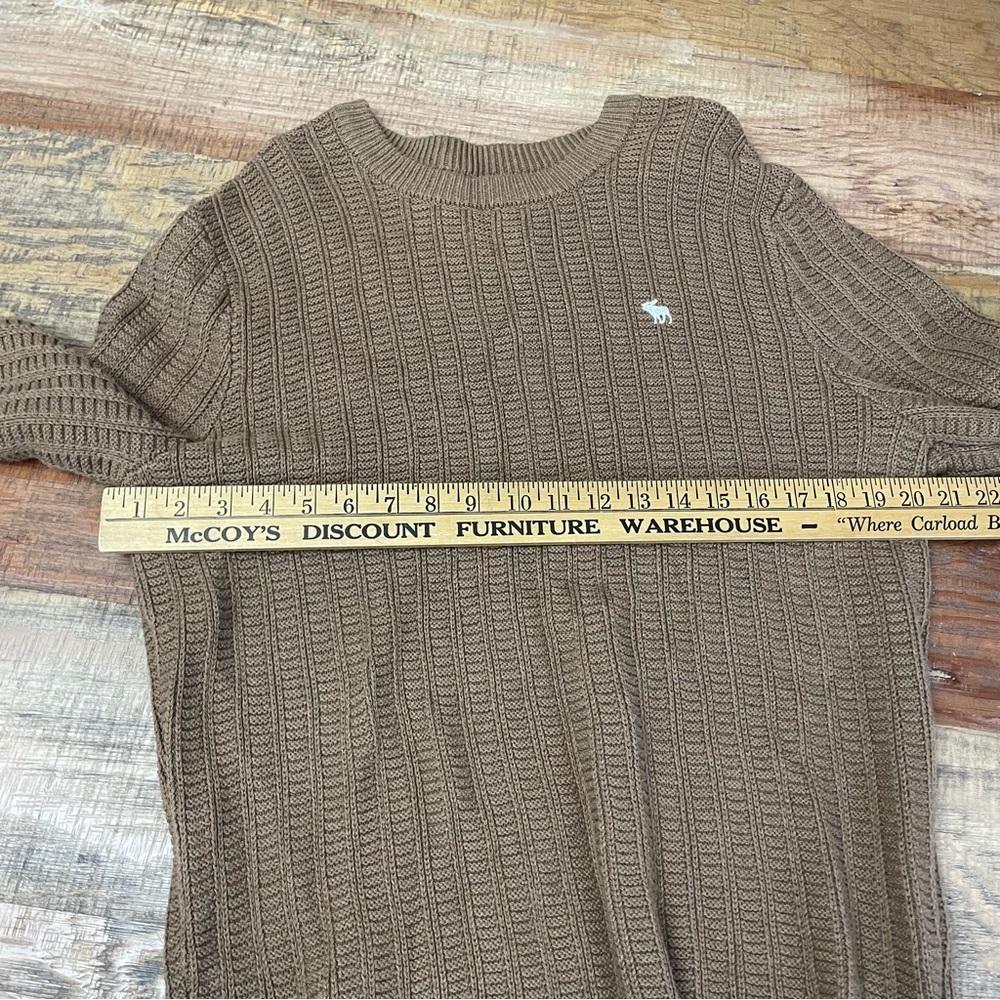 Abercrombie & Fitch men’s size Large cable knot Sweater lightweight tan neutral - Picture 6 of 9